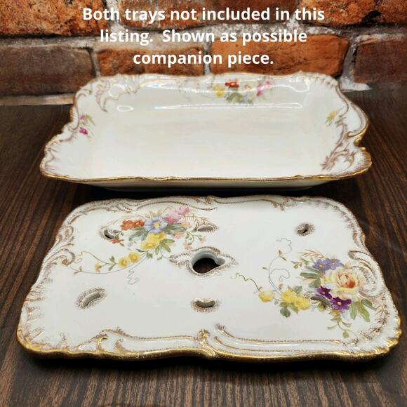 Royal Bonn Germany Pierced Vanity Tray 11” Floral Gilt Corset Stay Holder - Picture 9 of 11